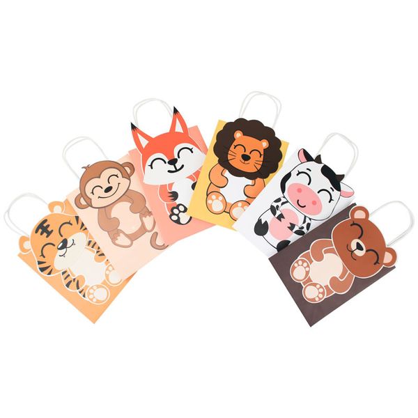 Sac fourre-tout personnalisé avec animaux de la Jungle, boîte à bonbons en papier pour fête d'anniversaire, Zoo, sacs cadeaux pour enfants A379