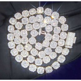 Collier Bracelet Moissanite Diamond Custom VVS Chain de liaison cubaine S925 Silver 8 mm 12 mm Grande chaîne de tennis Solid Back Hiphop