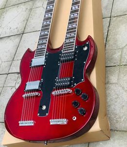 Jimmypage rojo oscuro personalizado 6+12 cadenas GSG Guitarra eléctrica de doble cuello Guitarra JP EDS1275 Hot Hot