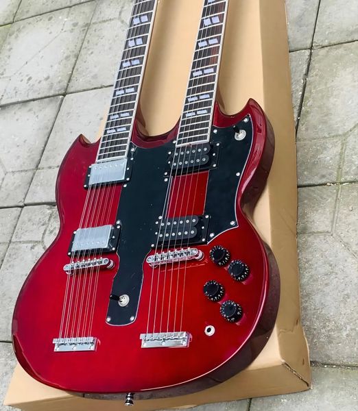 Jimmypage rouge foncé personnalisé 6 + 12 cordes gsg double cou guitare électrique double guitare jp jp eds1275 chaud