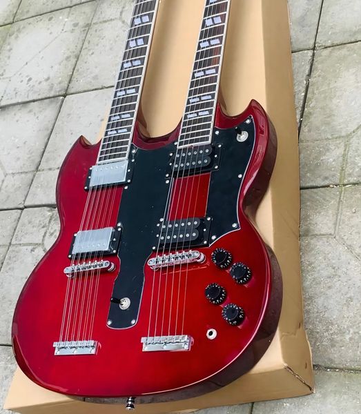 Jimmypage rojo oscuro personalizado 6+12 cuerdas GSG Guitarra eléctrica de doble cuello Guitarra JP EDS1275