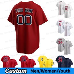 Personalizado David Ortiz 34 Justin Turner 2 Jersey Story Hernandez Bogaerts Yastrzemski Martinez Rafael Devers Martine Amarillo Rojo Jerseys cosidos Hombres Mujeres Jóvenes