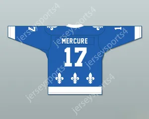 Custom Denis Mercure 17 Le National de Queebec Blue Hockey Jersey- lance et Compte supérieur Stitted Stticed Stitted Stitted