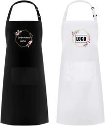 Diseño personalizado marca negro unisex camarero cocina restaurante bolsillo impresión ajustable cuello colgante hombres delantales para mujer 231225