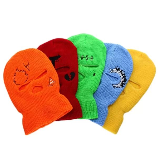 Conception personnalisée broderie Clava moto 3 trous masque de Ski en tricot complet bonnet Hatbeanie