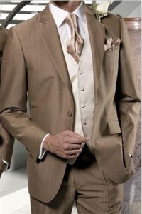 Tuxedos de marié de conception personnalisée, revers à deux boutons, costume d'affaires marron pour hommes, costumes de fête pour hommes (veste + pantalon + cravate + gilet) NO; 275