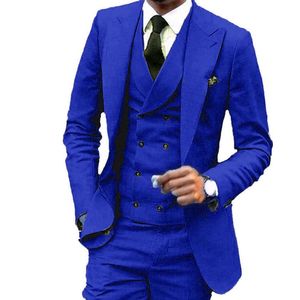 Custom Design Koningsblauw 3 Stuk Pak Mannen Bruiloft Smoking Uitstekende Bruidegom Smoking Mannen Business Diner Prom BlazerJacket Broek Tie273D