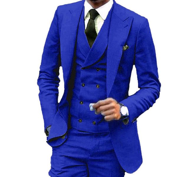 Diseño personalizado Royal Blue Traje de 3 piezas Hombres Boda Esmoquin Excelente Novio Esmoquin Hombres Cena de negocios Prom BlazerChaqueta Pantalones Tie239n