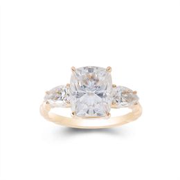 Diseño personalizado, tres anillos de piedra, joyería hecha a mano, anillo de banda giratoria amarilla de 6 quilates con diamante Total DEF Moissanite de 14K