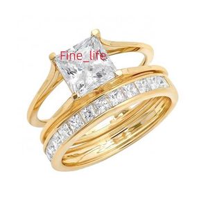 Op maat ontworpen trendy 14k puur geelgouden zirconia paar moissanite diamanten verlovingstrouwring