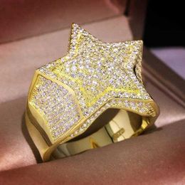 Anillo de estrella de Hip Hop Vvs Moissanite, diseño personalizado, quilates, oro macizo auténtico de 10k y 14k, probador de diamantes, joyería fina helada