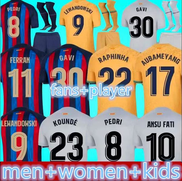Designer personnalisé Jersey Gavi Soccer Pedri Lewandowski ANSU FATI DE FUTBOL FERRAN FC Camiseta Raphinha Football Shirt Men Bar