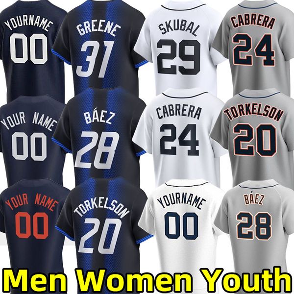 2024 Baseball Jerseys Miguel Cabrera Javier Baez Spencer Torkelson Riley Greene Akil Baddoo Kenta Maeda Zach McKinstry Kenta Maeda Men Youth Kids Custom Jersey Custom Jersey