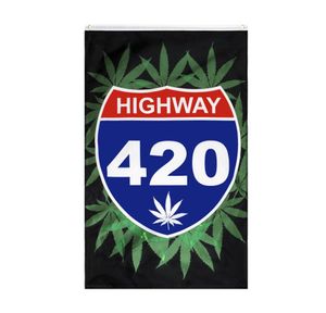 Aangepaste digitale print 3x5ft vlaggen Home and Holiday Blunt Highway 420 Smoke Flag Hippie Leaf Pot Party Banner voor decoratie8996574