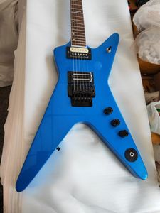 Custom Hamer Metal Blue Electric Guitar 22 Frets Black Tremolo Bridge