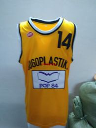 Maillot de basket-ball personnalisé Dino # Radja, équipe Jugoplastika Jugoslavija rétro pour hommes, tout cousu, numéro jaune, nom, qualité supérieure