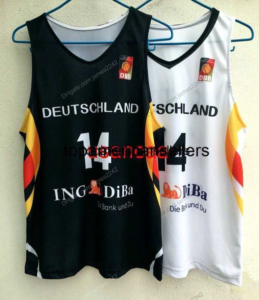 Camiseta de baloncesto personalizada Dirk Nowitzki # 14 Bundesrepublik Deutschland Team Alemania Negro Blanco Tamaño S-4XL Cualquier nombre y número