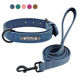 Custom Dog Collars Leather Personalized Pet Tag Collar Leash Lead For Small Medium Large Dogs Pitbull Bulldog Pugs Beagle 240508