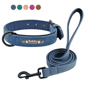 Colliers de chien personnalisés en cuir en cuir personnalisé Pet Tag Collar Leash Leash Force for Small Medium Grand Dogs Pitbull Bulldog Pugs Beagle 240508