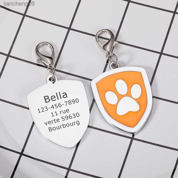 Etiqueta de perro personalizada, accesorios de Collar de perro mascota grabado, etiqueta de identificación de cachorro de gato personalizada, etiquetas de nombre de pata de acero inoxidable, colgante antipérdida L230620