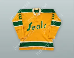Custom Doug Roberts 2 California Golden Seals Jersey Jaune Hockey Top cousé S-M-L-XL-XXL-3XL-4XL-5XL-6XL
