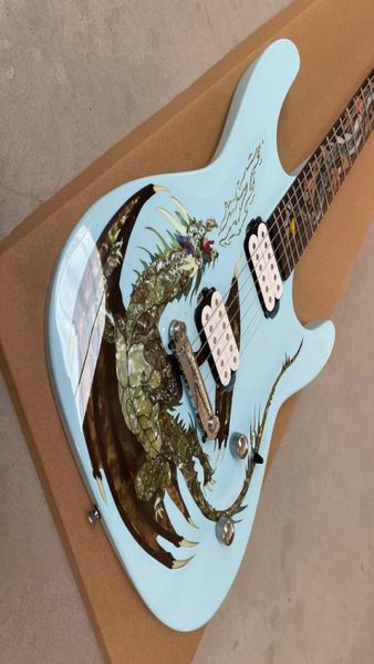 Custom Dragon Light Green Bane ST Guitarra eléctrica Abulón China Loong Inlay Chrome Hardware8217243