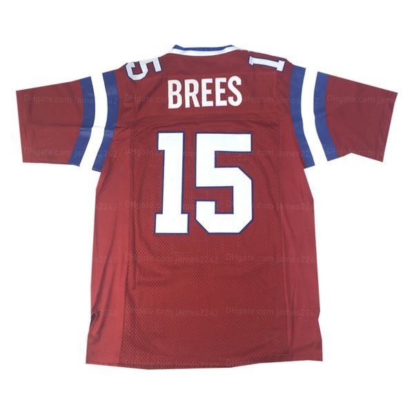 Custom Drew Brees 15# Jersey de fútbol de la escuela secundaria Ed rojo Cualquier número de nombre Tamaño S-4XL Jerseys de alta calidad