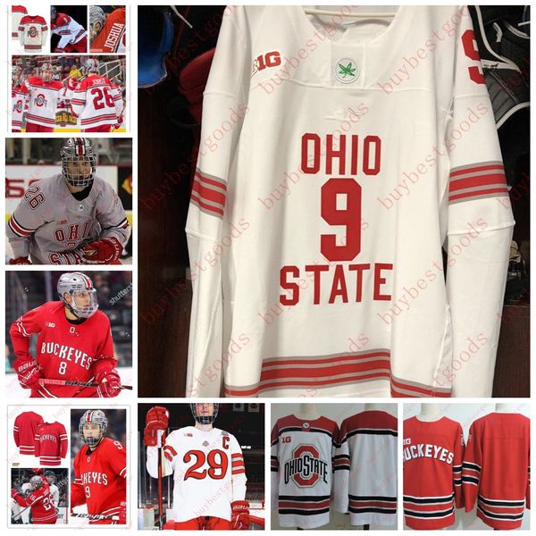 Custom Ed Ohio State Buckeyes Hockey 2 James Marooney 3 Cole McWard 4 John Larkin Tyler Mason Lohrei Evan McIntyre Scooter Brickey Jersey