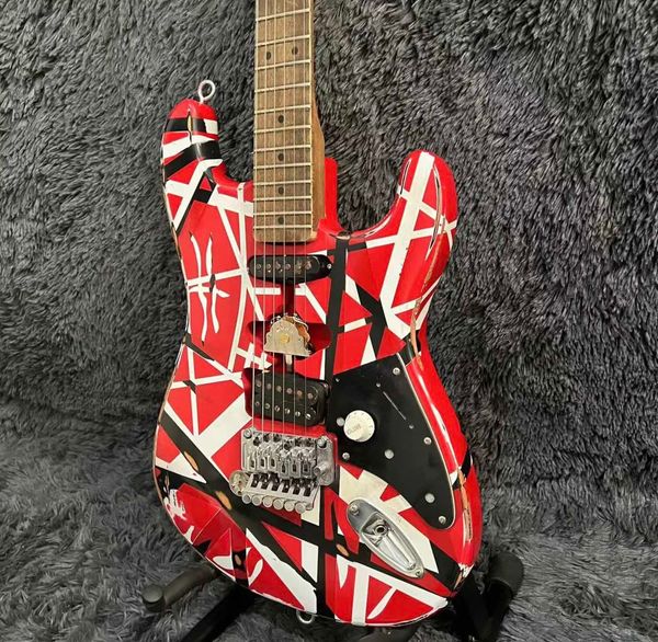 Personnalisé Edward Eddie Van Halen 5150 rayures noires et blanches Floyd Rose Tremolo Bridge Frankenstein guitare électrique accepter guitare OEM
