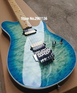 Aangepaste Edward Van Halen Gang Ernie Ball Axis blauw groen gewatteerde esdoorn top elektrische gitaar esdoorn hals Floyd Rose Tremolo staartstuk1743264