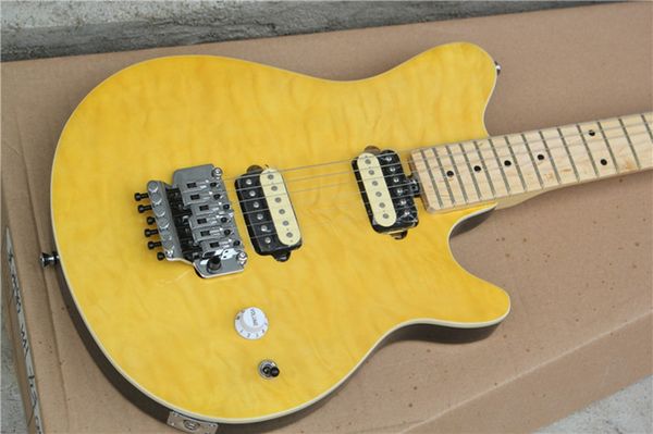 Custom Edward Van Halen Wolf Axis Yellow Qulited Maple Top Guitare électrique Manche en érable Floyd Rose Tremolo Bridge