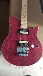 Custom Edward Van Helen Wolf Music Man Ernie Ball StingRay Purple Quilted Maple Top Elektrische Gitaar Floyd Rose Tremolo, White Pearl Tuners