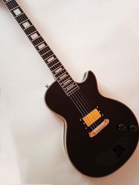 Guitare électrique personnalisée 6 cordes noir brillant, 1 pièce, micro Humbucker, corps en bois d'acajou, touche en palissandre