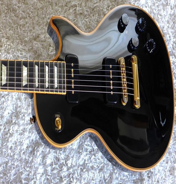 Guitarra eléctrica personalizada Black P90 Ebony Diftonbox Vintage Binding Mother of Pearl Inlay6623873