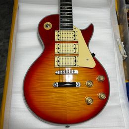 Guitare électrique personnalisée, Couleur Sunburst Cherry, haut de l'érable à flamme, Ace Frehley 3 Camiques, Guitarra de haute qualité, navire gratuit à droite
