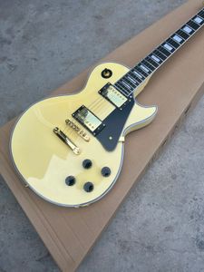 Guitare électrique personnalisée, couleur jaune crème, touche en bois de rose, matériel doré