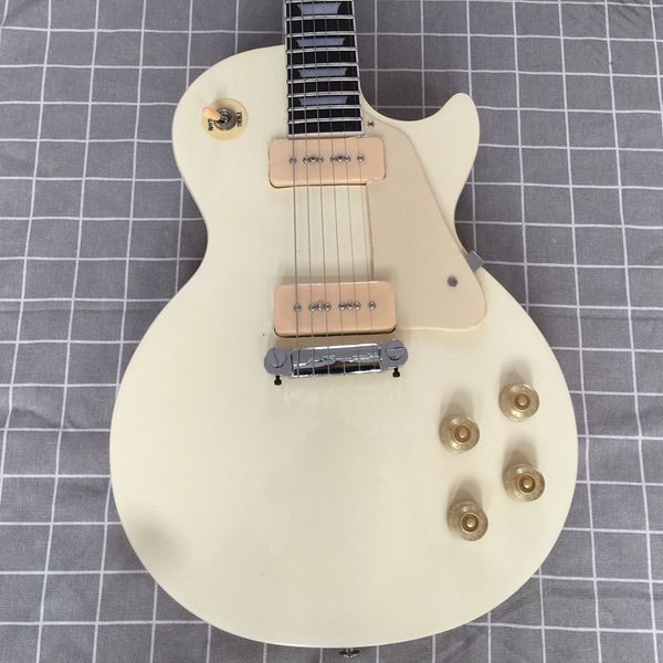 Guitarra eléctrica personalizada, color amarillo crema, diapasón de palisandro, herrajes cromados, envío gratis