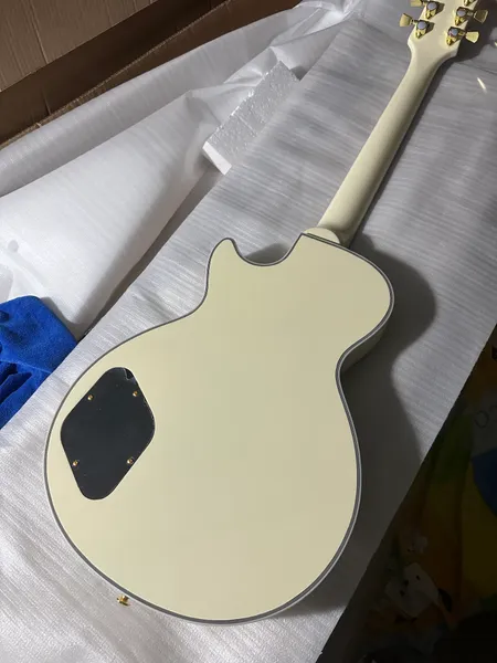 Guitare électrique personnalisée, plaque de doigt d'ébène + reliure à plaque de doigt, blanc laiteux, brillant, accessoires en or, livraison rapide