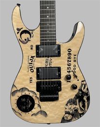 Guitare électrique en métal Kirk Hammett KH Ouija, tête inversée en érable naturel matelassé, Floyd Rose Tremolo, matériel noir