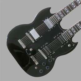 Nouveau cou à double cou noir de haute qualité à 12 cordes + guitare SG SG à 6 cordes