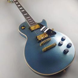 Guitarra eléctrica personalizada, Pelham Karsten, totalmente azul, accesorios y afinador dorados, paquete Lightning