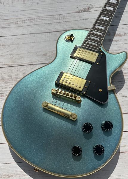 Guitare électrique personnalisée, Pelham Karsten, tout bleu, accessoires et accordeur dorés, pack éclair