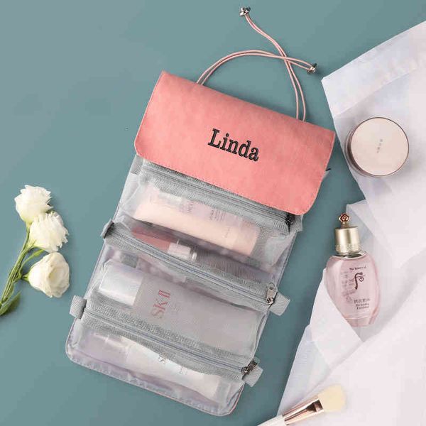 Broderie personnalisable Sac de toilette pliable portable des kits de maquillage féminin personnalisés séparés