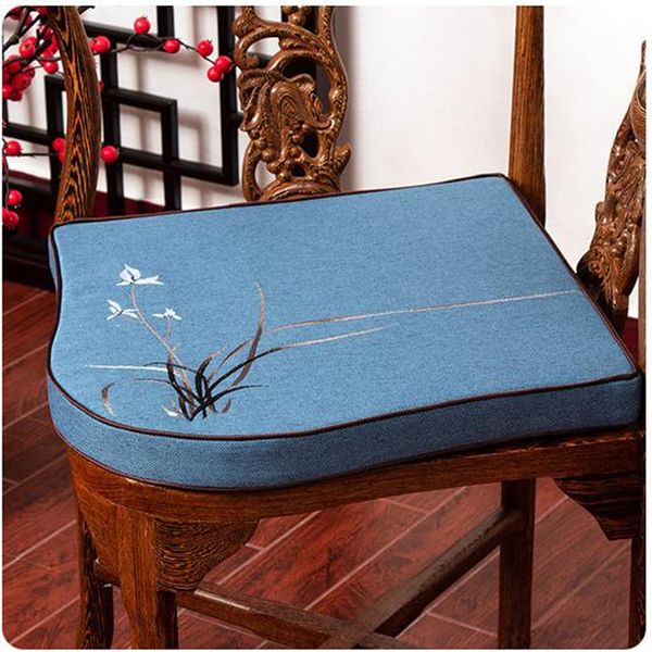 Broderie personnalisée orchidée herbe Triangle chaise coussin confort coussin de siège anti-dérapant irrégulier chinois coton lin ethnique assis tapis