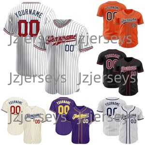 Bordado personalizado Pinstripe personalizado Jersey de béisbol auténtico Hombres Mujeres Niños Camisas de béisbol Uniformes blanco crema púrpura naranja negro