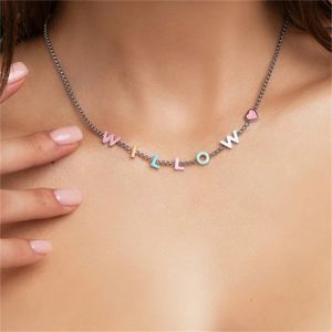 Collier personnalisé avec nom en émail plaqué or 18 carats, collier avec lettres soudées, bijoux pour femmes, cadeaux pour amis 240119