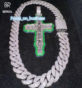 Aangepaste email VVS Moissanite Cross Pendant Pass Diamond met Cubaanse kettingtester Emerald Cut Diamond 925 Silver Hip Hop Pendants