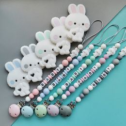 Custom English Russe Russie Noms Baby Silicone Rabbit Pacificier chaînes Clips Perles Pendants Toy Teether Kawaii Créatifs créatifs