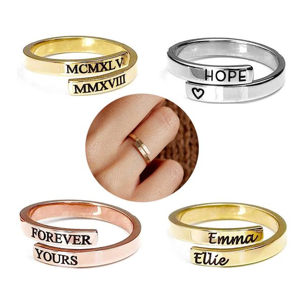 Anillos de puño abiertos grabados personalizados ajustables para mujeres Titanio Acero inoxidable Nombre inspirador Grabado Anillo de dedo bendito Chapado en oro Joyería personalizada