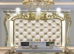 Aangepaste Europese stijl 3D Golden Patroon Soft Roll Mural Living Room TV Sofa Slaapkamer Luxe Home Decor Wallpaper9221439